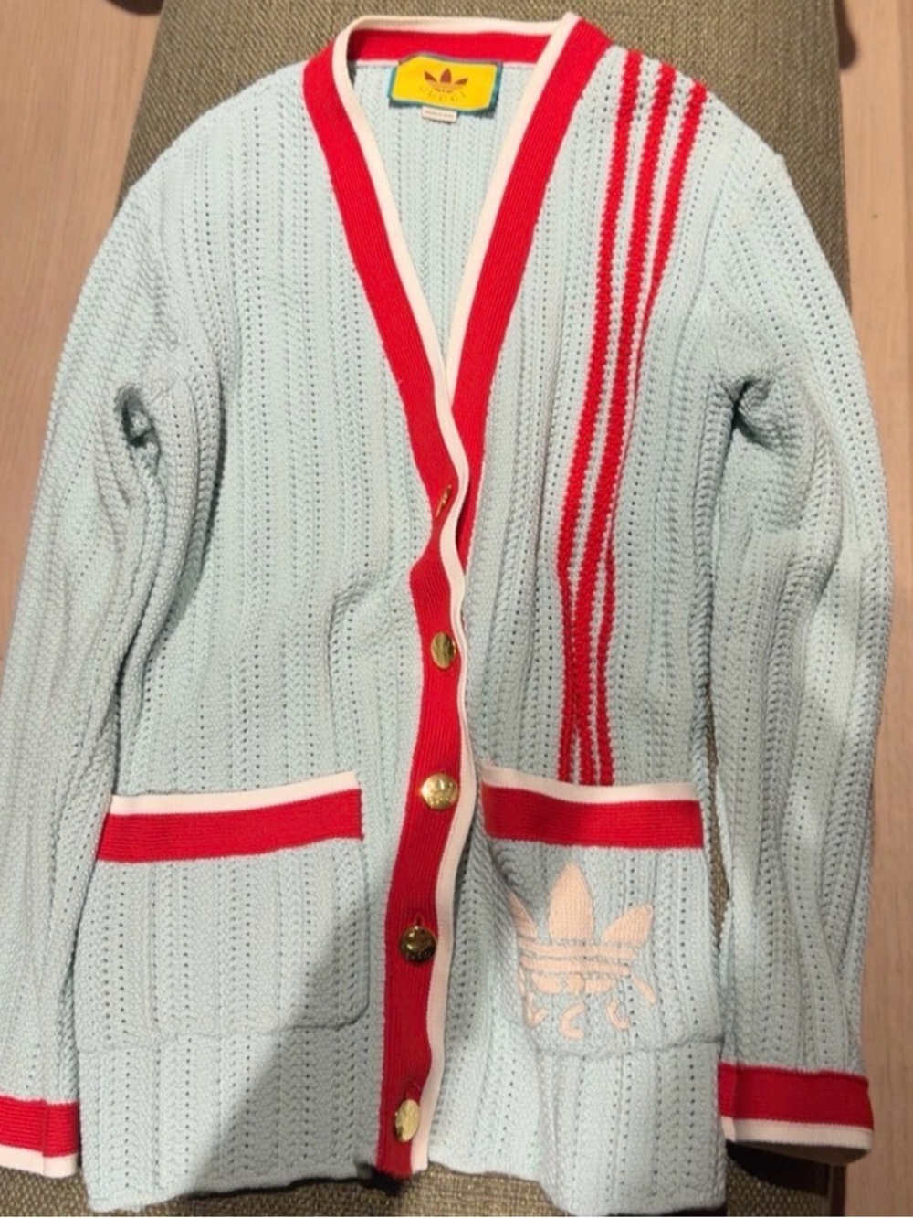 ❌sold❌Gucci Light Blue and Red Knit Cardigan